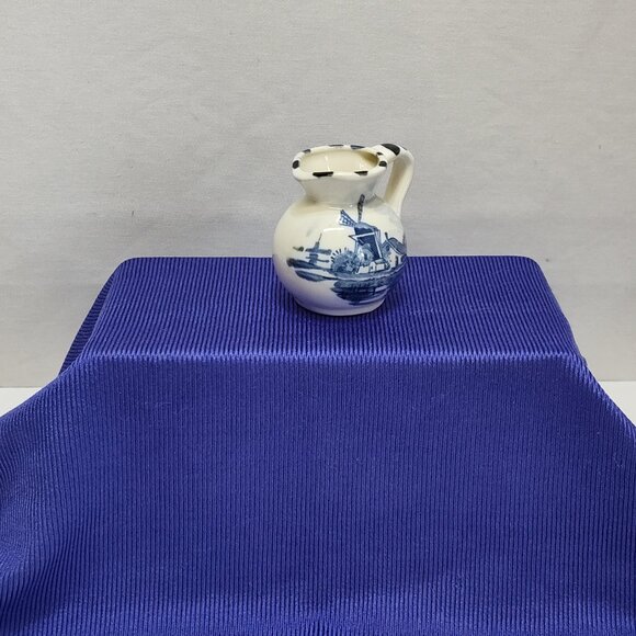 Delft Windmill Floral Porcelain Miniature Pitcher Creamer Made Japan 1960s VTG - Picture 1 of 6